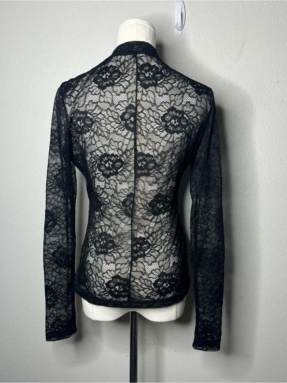 Reformation Black Sheer Floral Lace Bailey Knit Mock Neck Top Size Medium - Picture 3 of 9